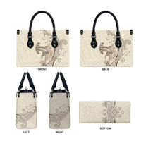 Beige Hawaii Leather Bag Hammerhead Shark Tattoo Curve Polynesian - Polynesian Pride