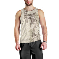 Beige Hawaii Men Tank Top Hammerhead Shark Tattoo Curve Polynesian - Polynesian Pride