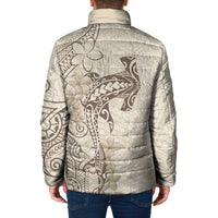 Beige Hawaii Padded Jacket Hammerhead Shark Tattoo Curve Polynesian - Polynesian Pride