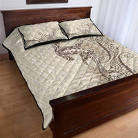 Beige Hawaii Quilt Bed Set Hammerhead Shark Tattoo Curve Polynesian - Polynesian Pride