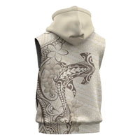 Beige Hawaii Sleeveless Zip Hoodie Hammerhead Shark Tattoo Curve Polynesian LT14