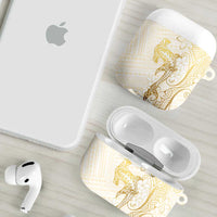 Gold and White Hawaii AirPods Case Hammerhead Shark Tattoo Curve Polynesian LT14 - Polynesian Pride