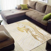 Gold and White Hawaii Area Rug Hammerhead Shark Tattoo Curve Polynesian - Polynesian Pride