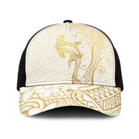 Gold and White Hawaii Baseball Net Cap Hammerhead Shark Tattoo Curve Polynesian LT14 One Size Black White - Polynesian Pride