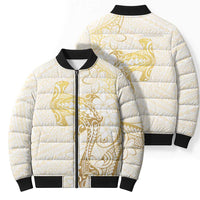 Gold and White Hawaii Bomber Puffer Jacket Hammerhead Shark Tattoo Curve Polynesian - Polynesian Pride
