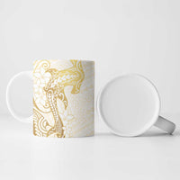 Gold and White Hawaii Ceramic Mug Hammerhead Shark Tattoo Curve Polynesian - Polynesian Pride