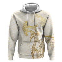 Gold and White Hawaii Hoodie Hammerhead Shark Tattoo Curve Polynesian - Polynesian Pride