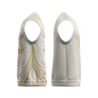 Gold and White Hawaii Christmas Knitted V-Neck Vest Hammerhead Shark Tattoo Curve Polynesian - Polynesian Pride