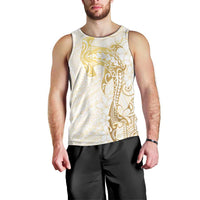 Gold and White Hawaii Men Tank Top Hammerhead Shark Tattoo Curve Polynesian - Polynesian Pride