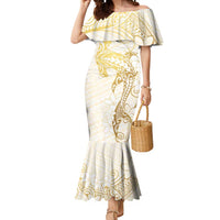 Gold and White Hawaii Mermaid Dress Hammerhead Shark Tattoo Curve Polynesian - Polynesian Pride