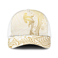 Gold and White Hawaii Mesh Trucker Cap Hammerhead Shark Tattoo Curve Polynesian LT14 One Size White White - Polynesian Pride