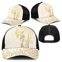 Gold and White Hawaii Mesh Trucker Cap Hammerhead Shark Tattoo Curve Polynesian LT14 - Polynesian Pride
