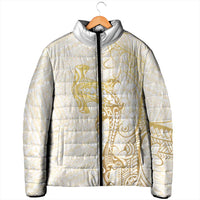 Gold and White Hawaii Padded Jacket Hammerhead Shark Tattoo Curve Polynesian - Polynesian Pride