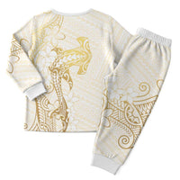 Gold and White Hawaii Christmas Pajama Set Hammerhead Shark Tattoo Curve Polynesian - Polynesian Pride