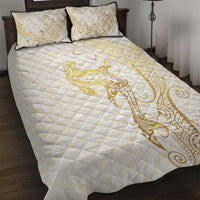 Gold and White Hawaii Quilt Bed Set Hammerhead Shark Tattoo Curve Polynesian - Polynesian Pride
