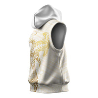 Gold and White Hawaii Sleeveless Hoodie Hammerhead Shark Tattoo Curve Polynesian - Polynesian Pride