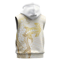 Gold and White Hawaii Sleeveless Zip Hoodie Hammerhead Shark Tattoo Curve Polynesian - Polynesian Pride