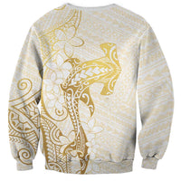 Gold and White Hawaii Sweatshirt Hammerhead Shark Tattoo Curve Polynesian - Polynesian Pride