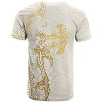 Gold and White Hawaii T Shirt Hammerhead Shark Tattoo Curve Polynesian - Polynesian Pride