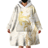 Gold and White Hawaii Wearable Blanket Hoodie Hammerhead Shark Tattoo Curve Polynesian - Polynesian Pride