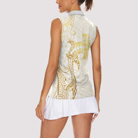 Gold and White Hawaii Women Sleeveless Polo Shirt Hammerhead Shark Tattoo Curve Polynesian - Polynesian Pride