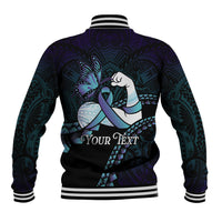 Personalised Polynesia Suicide Prevention Month Baseball Jacket Brave Strong Butterfly Teal Purple Ribbon LT14 - Polynesian Pride