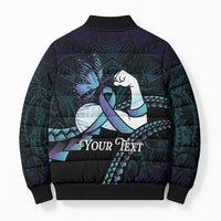 Personalised Polynesia Suicide Prevention Month Bomber Puffer Jacket Brave Strong Butterfly Teal Purple Ribbon LT14 - Polynesian Pride