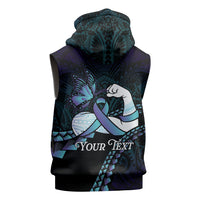 Personalised Polynesia Suicide Prevention Month Sleeveless Zip Hoodie Brave Strong Butterfly Teal Purple Ribbon LT14 - Polynesian Pride