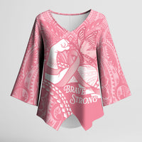 Personalised Polynesia Breast Cancer Awareness Kimono Sleeve Blouse Brave Strong Butterfly Pink Ribbon LT14 Female Pink - Polynesian Pride