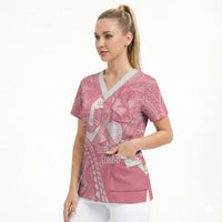 Personalised Polynesia Breast Cancer Awareness Scrub Top Brave Strong Butterfly Pink Ribbon LT14 - Polynesian Pride
