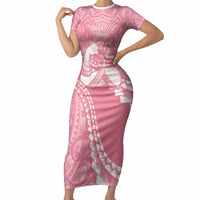 Personalised Polynesia Breast Cancer Awareness Short Sleeve Bodycon Dress Brave Strong Butterfly Pink Ribbon LT14 Long Dress Pink - Polynesian Pride