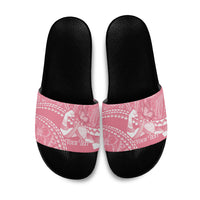 Personalised Polynesia Breast Cancer Awareness Slide Sandals Brave Strong Butterfly Pink Ribbon LT14 Pink - Polynesian Pride