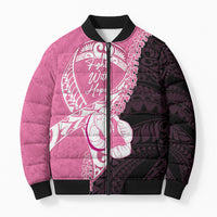 Personalised Polynesia Breast Cancer Awareness Bomber Puffer Jacket Fight With Hope Pink Ribbon Boxing Gloves LT14 Unisex Pink - Polynesian Pride
