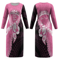 Personalised Polynesia Breast Cancer Awareness Couples Matching Long Sleeve Bodycon Dress and Long Sleeve Button Shirt Fight With Hope Pink Ribbon Boxing Gloves LT14 - Polynesian Pride