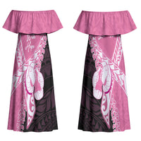 Personalised Polynesia Breast Cancer Awareness Couples Matching Off Shoulder Maxi Dress and Hawaiian Shirt Fight With Hope Pink Ribbon Boxing Gloves LT14 - Polynesian Pride