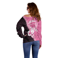 Personalised Polynesia Breast Cancer Awareness Off Shoulder Sweater Fight With Hope Pink Ribbon Boxing Gloves LT14 - Polynesian Pride