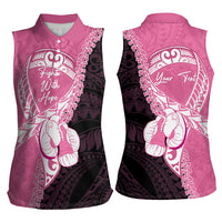 Personalised Polynesia Breast Cancer Awareness Women Sleeveless Polo Shirt Fight With Hope Pink Ribbon Boxing Gloves LT14 - Polynesian Pride
