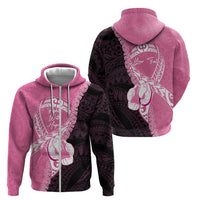 Personalised Polynesia Breast Cancer Awareness Zip Hoodie Fight With Hope Pink Ribbon Boxing Gloves LT14 - Polynesian Pride