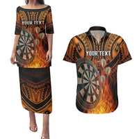 Personalised Polynesian Darts Couples Matching Puletasi Dress and Hawaiian Shirt Fire Burning With Tribal Tattoo LT14 Orange - Polynesian Pride