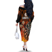 Personalised Polynesian Darts Family Matching Off Shoulder Long Sleeve Dress and Hawaiian Shirt Fire Burning With Tribal Tattoo LT14 - Polynesian Pride