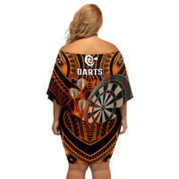 Personalised Polynesian Darts Off Shoulder Short Dress Fire Burning With Tribal Tattoo LT14 - Polynesian Pride