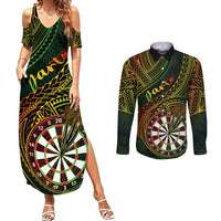 Personalised Polynesian Darts Couples Matching Summer Maxi Dress and Long Sleeve Button Shirts Dart Lovers Tribal Pattern Mix Tropical Leaves LT14 Reggae - Polynesian Pride