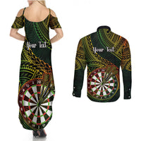 Personalised Polynesian Darts Couples Matching Summer Maxi Dress and Long Sleeve Button Shirts Dart Lovers Tribal Pattern Mix Tropical Leaves LT14 - Polynesian Pride