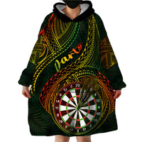 Personalised Polynesian Darts Wearable Blanket Hoodie Dart Lovers Tribal Pattern Mix Tropical Leaves LT14 - Polynesian Pride