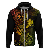 Hawaii Hoodie Fish Hook Tattoo Mix Polynesian Plumeria Reggae Version LT14 Zip Hoodie Reggae - Polynesian Pride