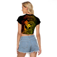 Hawaii Raglan Cropped T Shirt Fish Hook Tattoo Mix Polynesian Plumeria Reggae Version LT14 - Polynesian Pride