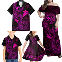 Hawaii Family Matching Off Shoulder Maxi Dress and Hawaiian Shirt Fish Hook Tattoo Mix Polynesian Plumeria Pink Version LT14 - Polynesian Pride