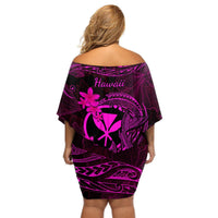 Hawaii Off Shoulder Short Dress Fish Hook Tattoo Mix Polynesian Plumeria Pink Version LT14 - Polynesian Pride