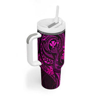 Hawaii Tumbler With Handle Fish Hook Tattoo Mix Polynesian Plumeria Pink Version