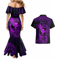 Hawaii Couples Matching Mermaid Dress and Hawaiian Shirt Fish Hook Tattoo Mix Polynesian Plumeria Purple Version LT14 - Polynesian Pride